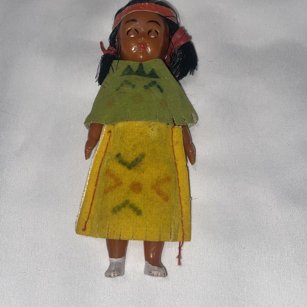 Vintage Native American Doll 4 inches tall With Red Headband Sleepy eye Souvenir